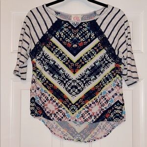 GB Girls Gianni Bernini Floral Lace Top XL Colorful Striped Casual Summer